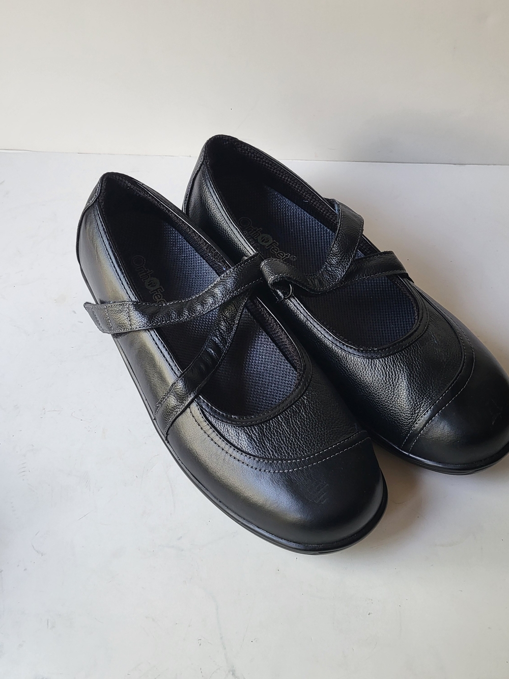 Orthofeet Black Leather Mary Jane Strap Flats 11 Wide